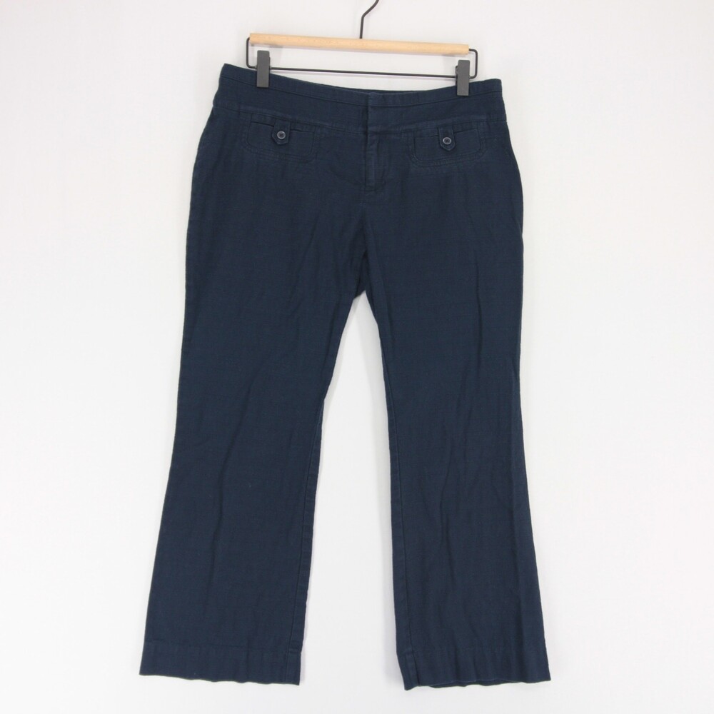 Cartonnier Charlie Pants Womens 8 Blue Crop Flare Mid Rise Stretch Textured